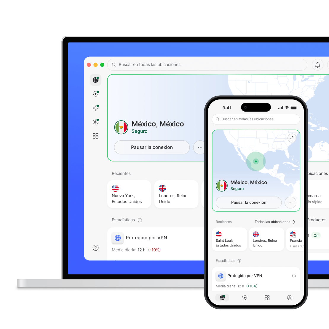 Una laptop y un smartphone, protegidos por NordVPN.
