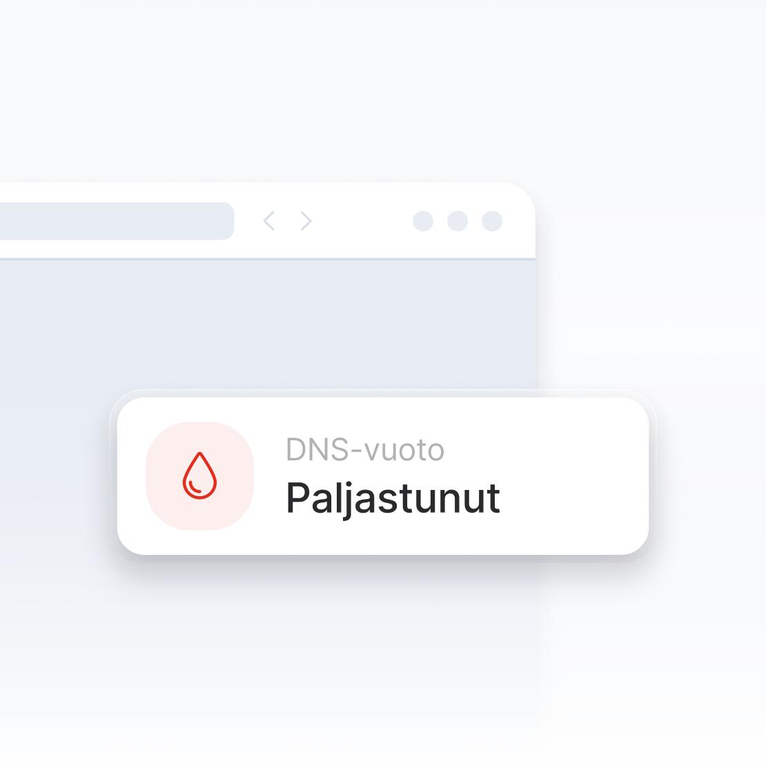 Osa internetselaimen ikkunasta, joka varoittaa DNS-vuodosta.