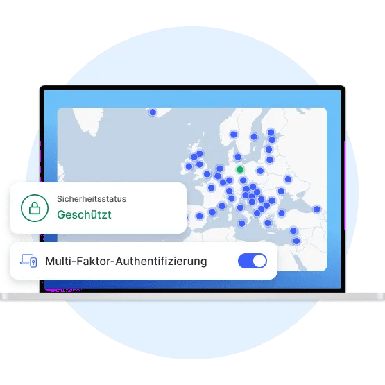 Ein Laptop-Bildschirm, der anzeigt, dass der Nutzer seine Verbindung durch eine Verbindung mit einem VPN-Server gesichert hat.