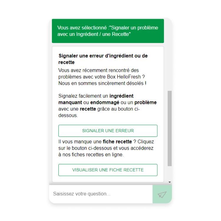 échange avec le chatbot Hellofresh