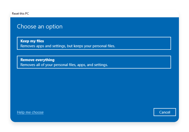 Windows10 Keep my files or Remove everything