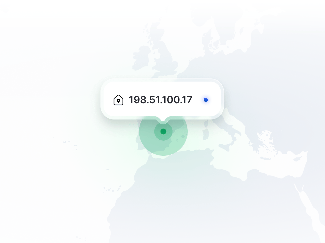 Un mapa que muestra la ubicación de una IP dedicada.