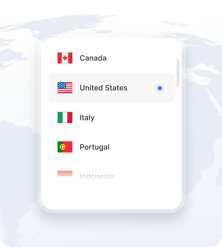 A snippet of the globe with a list of available VPN server locations on it.