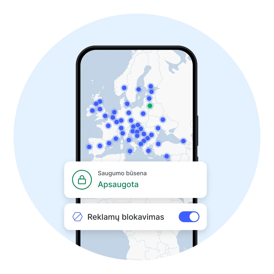 „NordVPN“ mobiliesiems telefonams skirta programėlė su įjungta reklamų blokavimo funkcija
