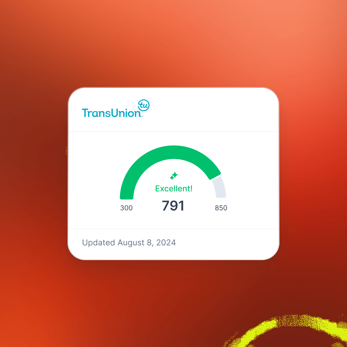 A credit score tracker that shows an excellent credit score.