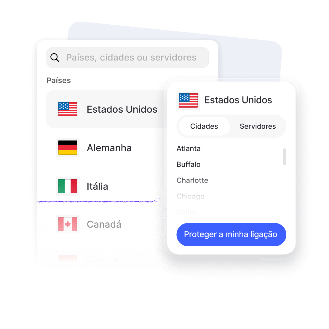 Interface de software de VPN para Windows para computadores pessoais e portáteis.