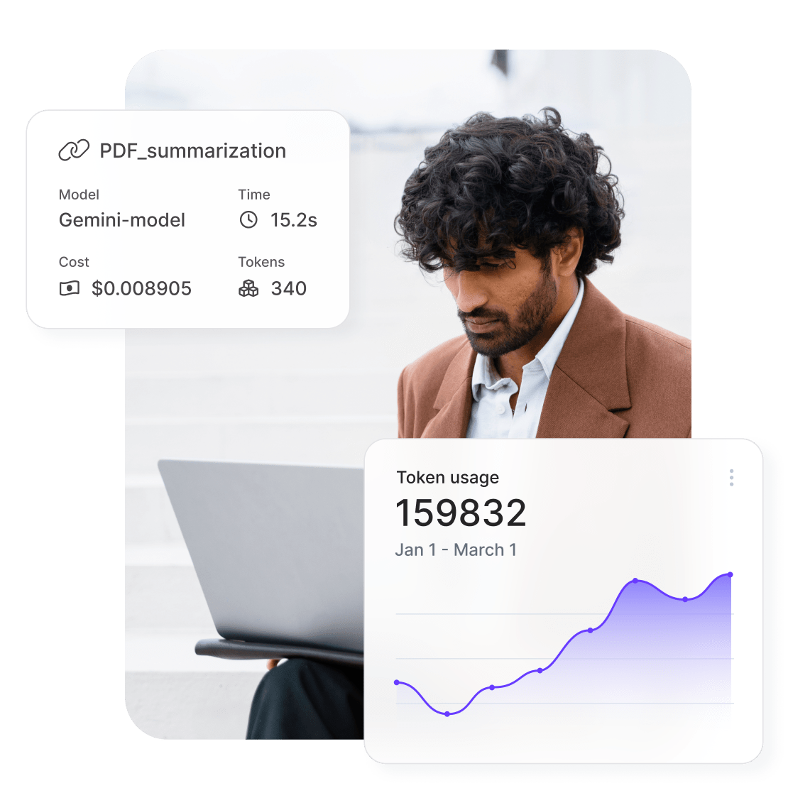 Person with laptop uses nexos.ai AI observability features