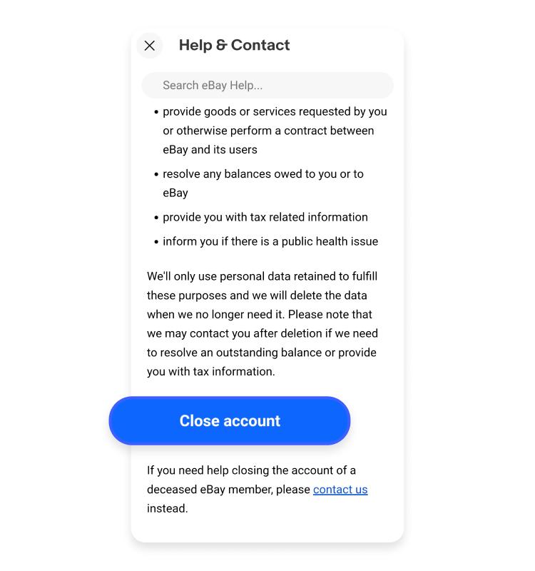 close account on eBay app