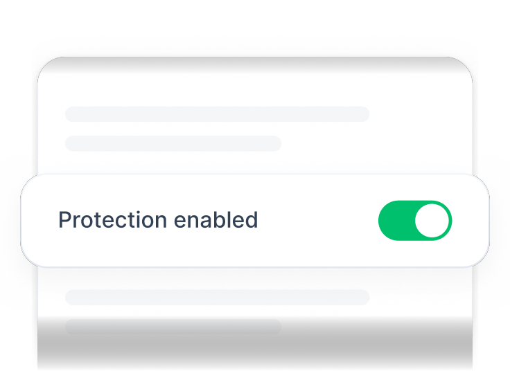 A toggle in the Coveron app that shows that protection has been enabled.