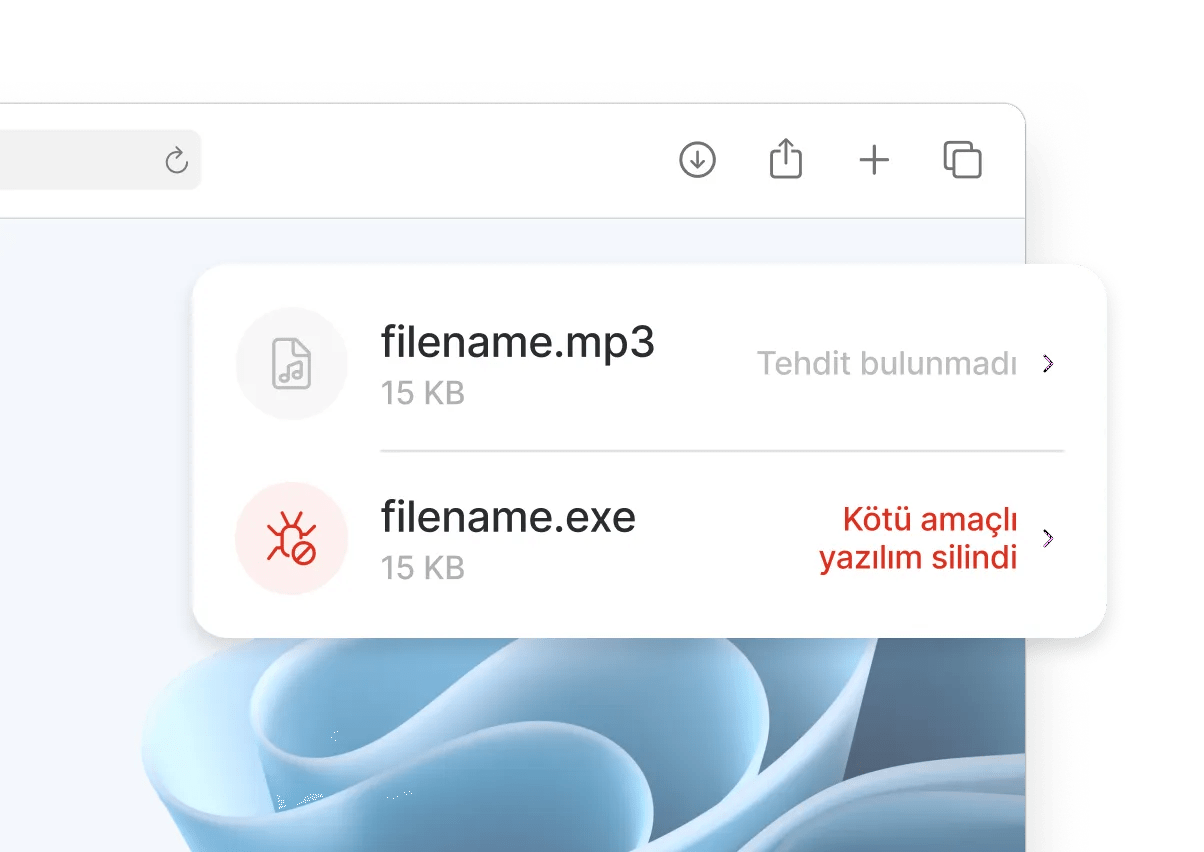 Threat Protection Pro™ indirdiğiniz dosyaları tarar ve zararlı olanları siler.