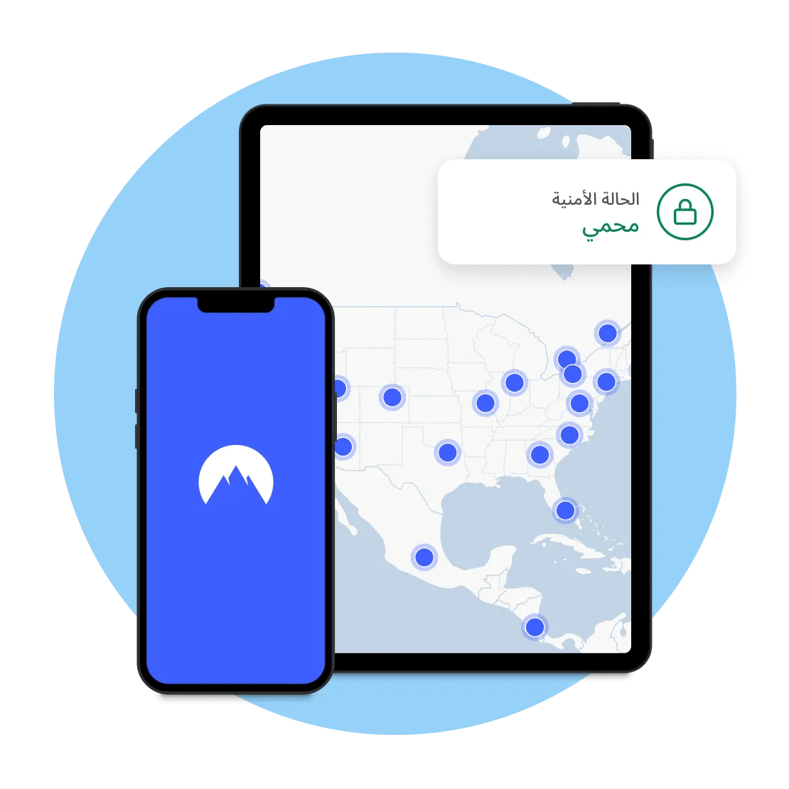جهاز لوحي وهاتف ذكي متصلين بـ NordVPN