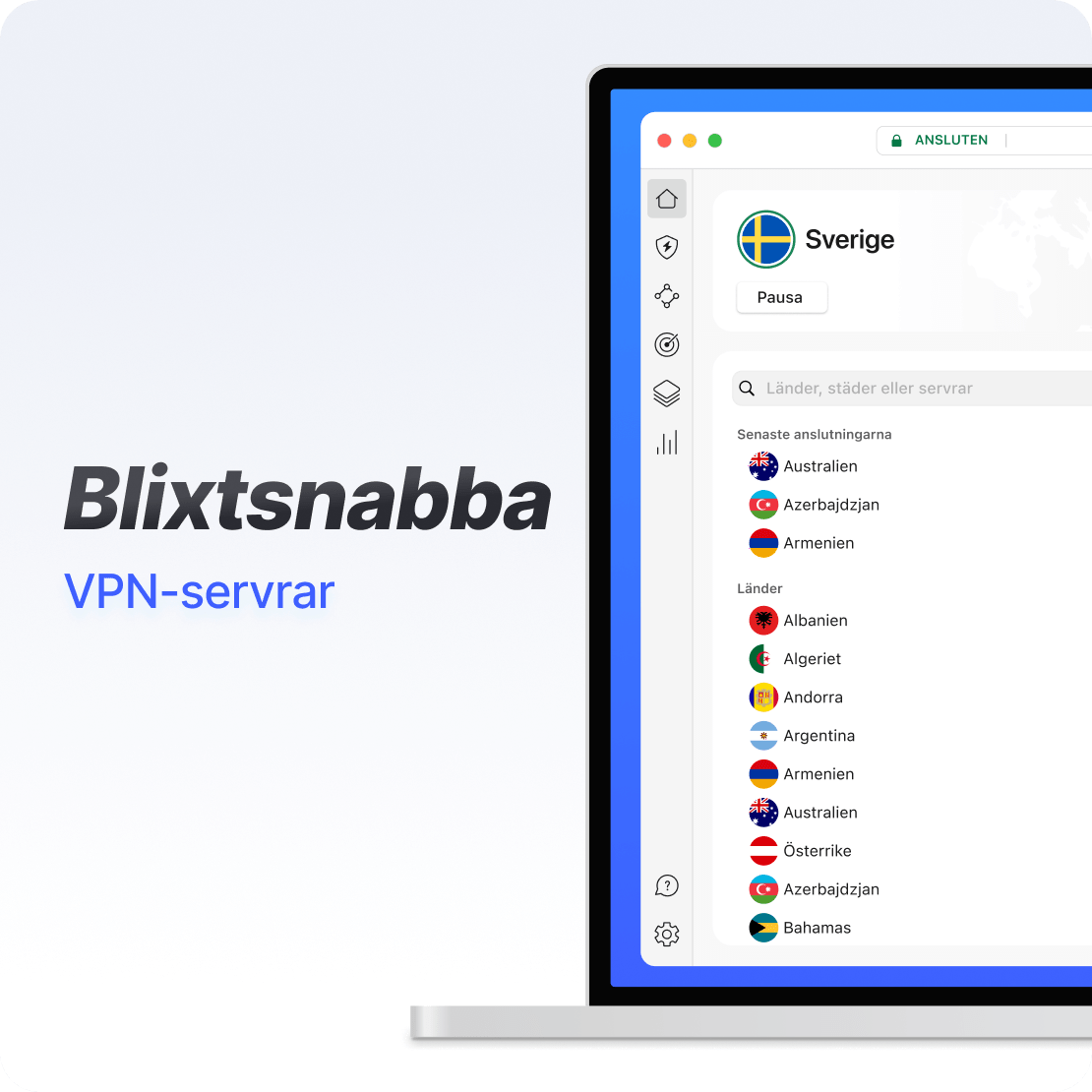 NordVPN-appens gränssnitt på en bärbar dator som visar en supersnabb VPN-anslutning.
