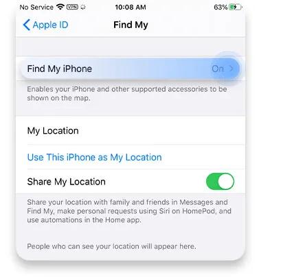 Tap on Find My iPhone