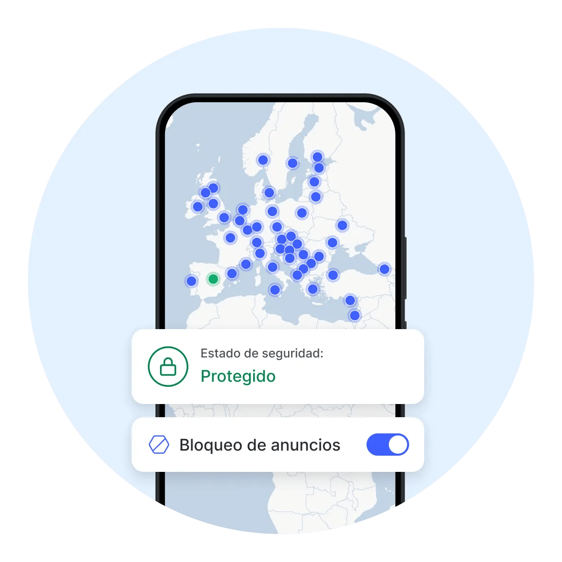 Una aplicación móvil de NordVPN con un bloqueador de anuncios habilitado