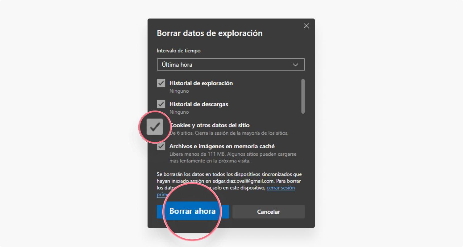 Eliminar cookies en Edge paso 4