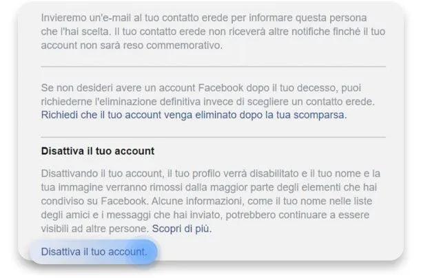 eliminare account facebook