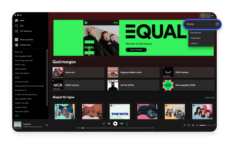Radera ett Spotify konto steg 1