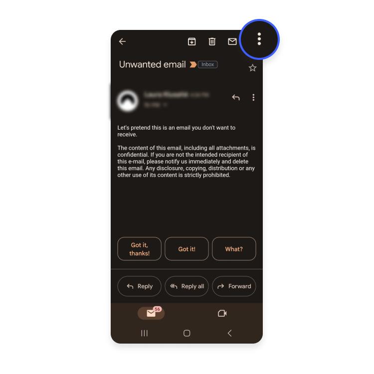 block emails in gmail on android - step 2: tap three dots