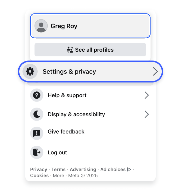 How to access and view your off-Facebook activity on your desktop: Step 1a