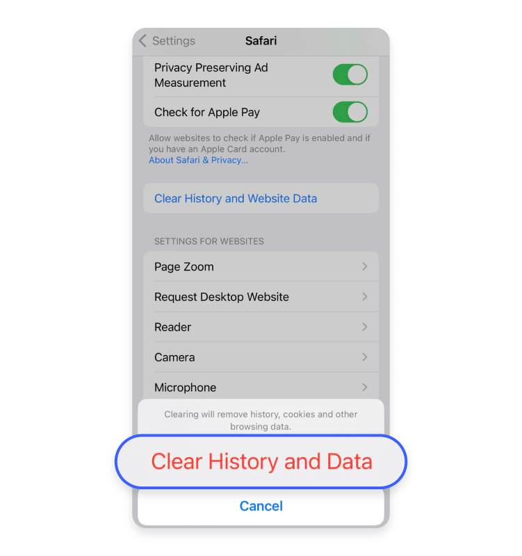 clear history and data