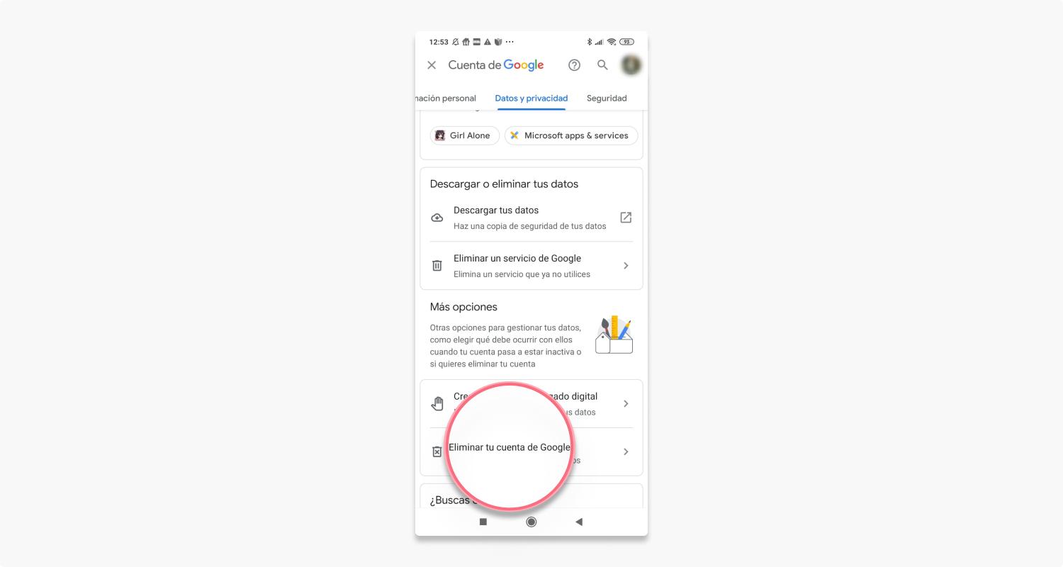 eliminar una cuenta de gmail de Android: paso 2
