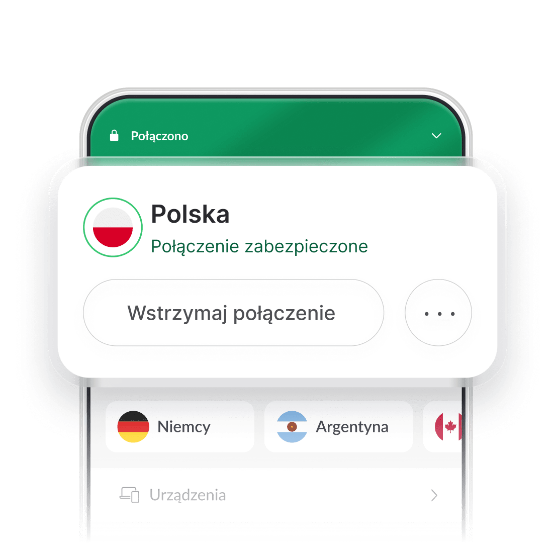 Zrzut ekranu interfejsu aplikacji NordVPN z wybranym serwerem w Polsce.