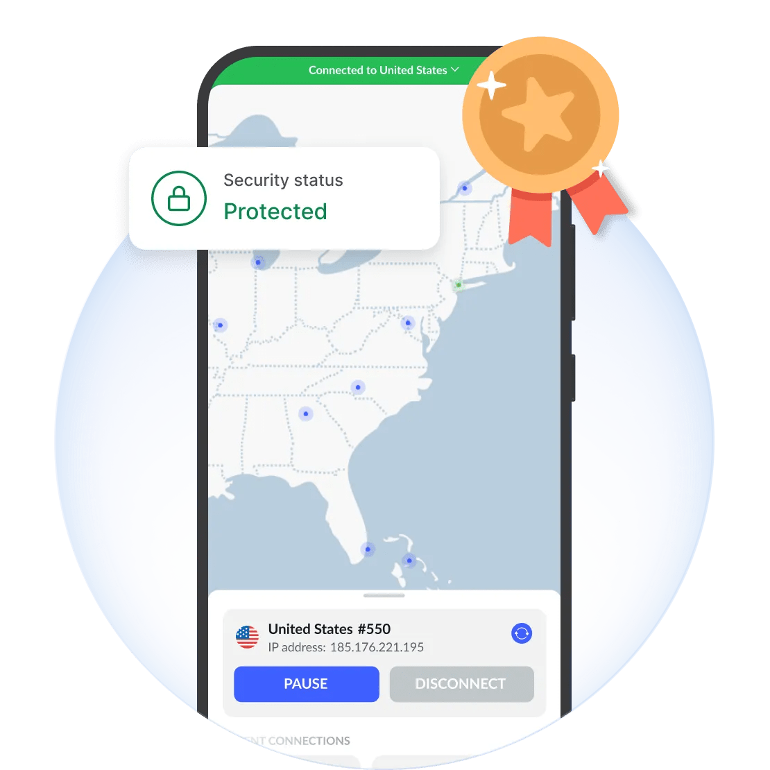 An iPhone protected with NordVPN app.