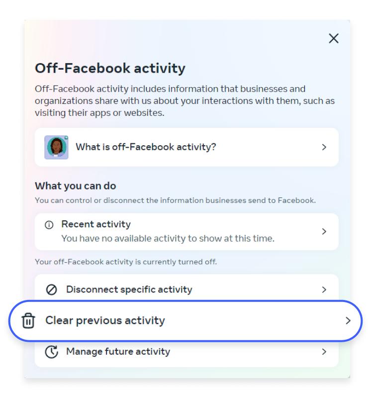 clear off facebook activity: step 3