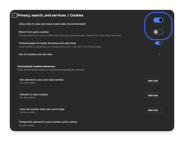 How to manage cookies in Microsoft Edge step 2