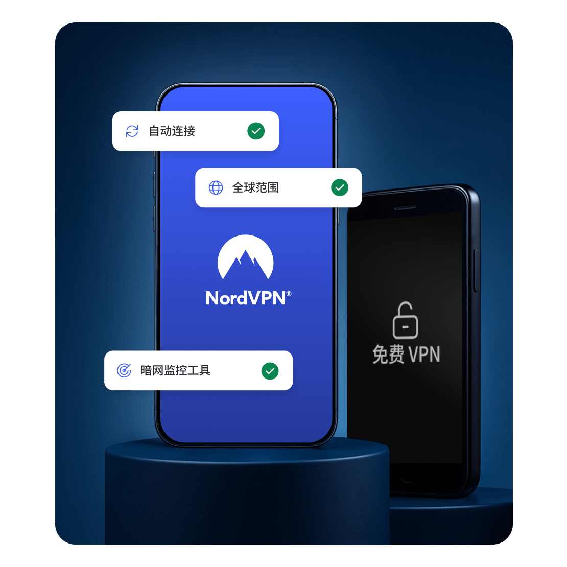 NordVPN 应用显示免费 VPN 应用中不可用的功能。