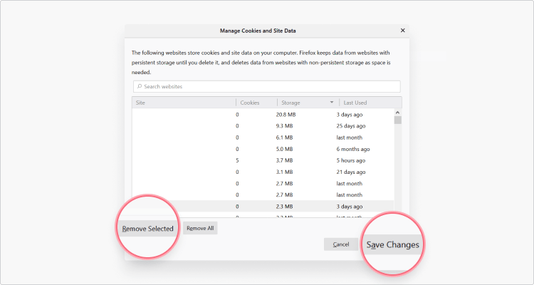 Delete cookies in Mozilla