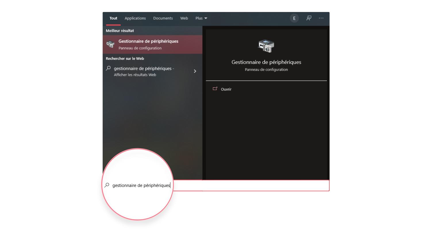 Tapez Gestionnaire de périphériques