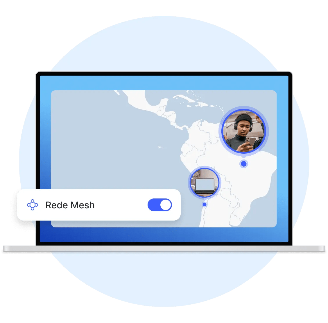 Um notebook com a rede privada da Rede Mesh da NordVPN ativada.