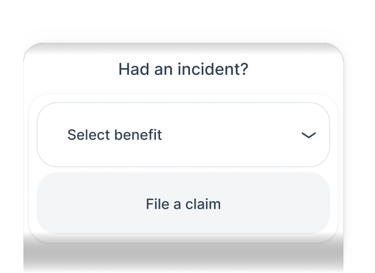 A fragment of the Coveron app’s “file an insurance claim” page.