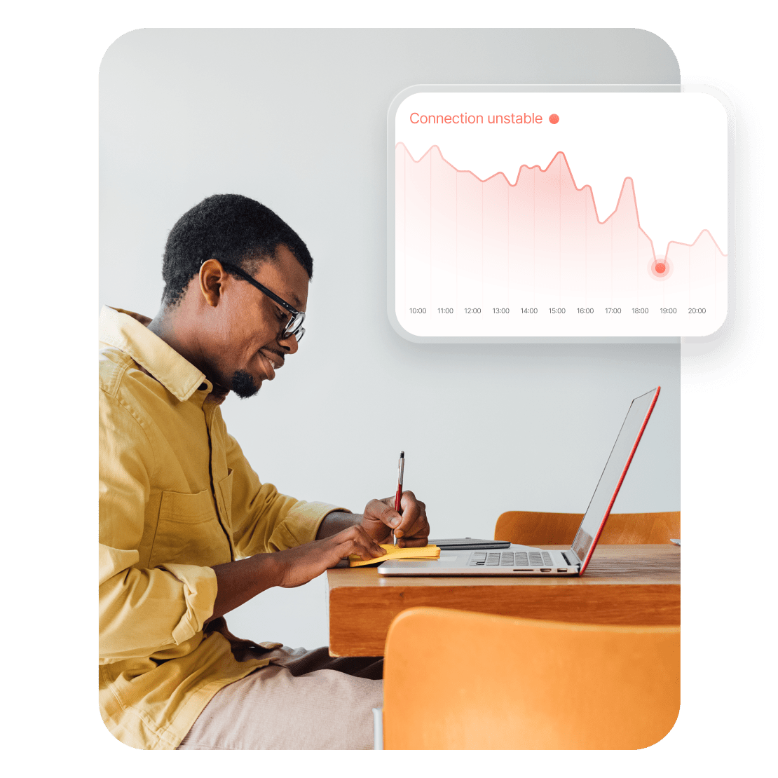 A man is reluctant to use his computer due to an unstable connection. 