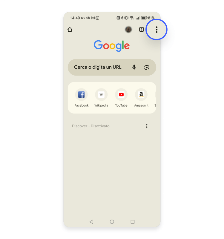 Clicca sui ⋮ in alto a destra della finestra del browser.