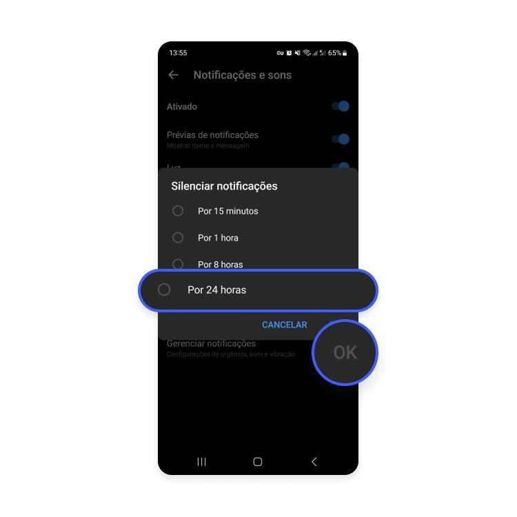 como desativar o messenger temporariamente - passo nº4 - escolha o período de duração da inatividade das notificações