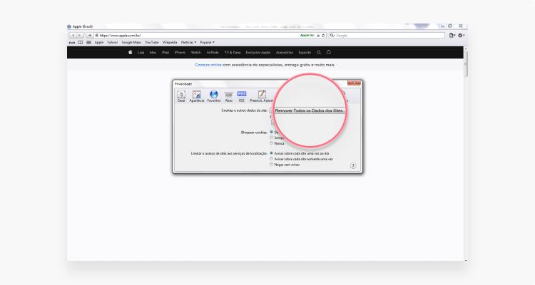 limpar cookies no Safari: passo nº4