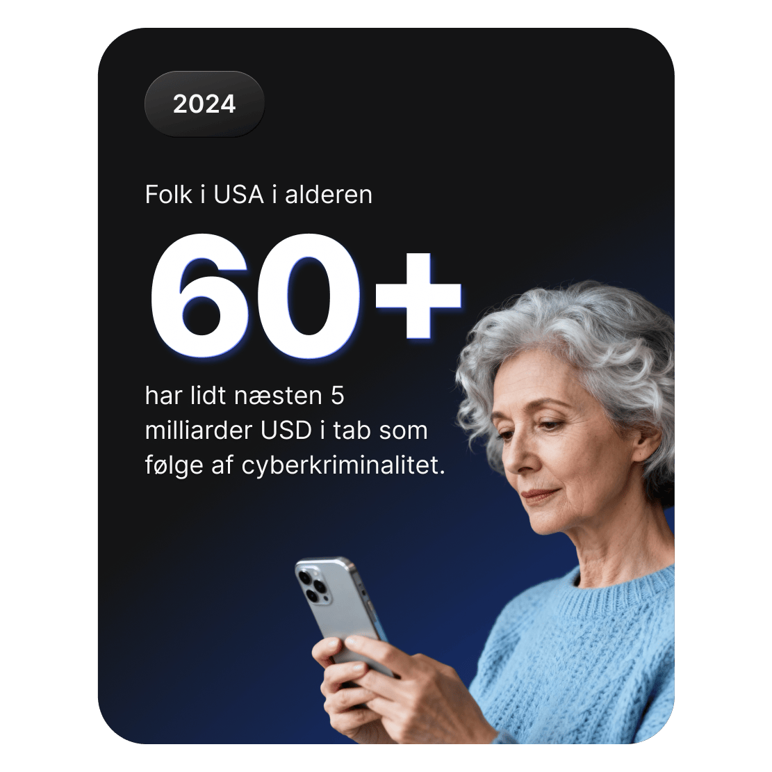 Ældre voksne, der bruger en smartphone, står for et tab på næsten 5 mia. USD til cyberkriminalitet blandt amerikanere i alderen 60+.