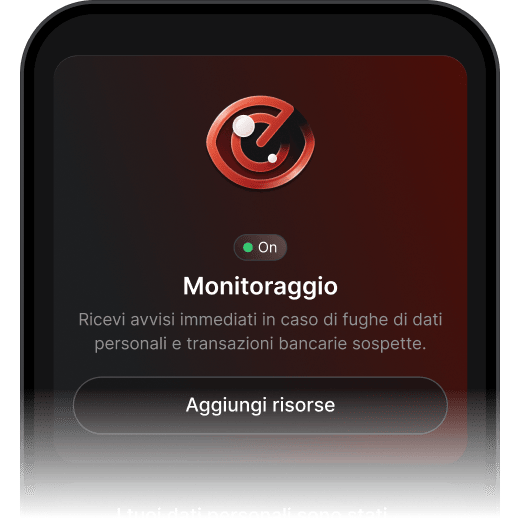 Lo schermo di un dispositivo che mostra che la funzionalità di monitoraggio di NordVPN è attiva e configurata per inviare avvisi.