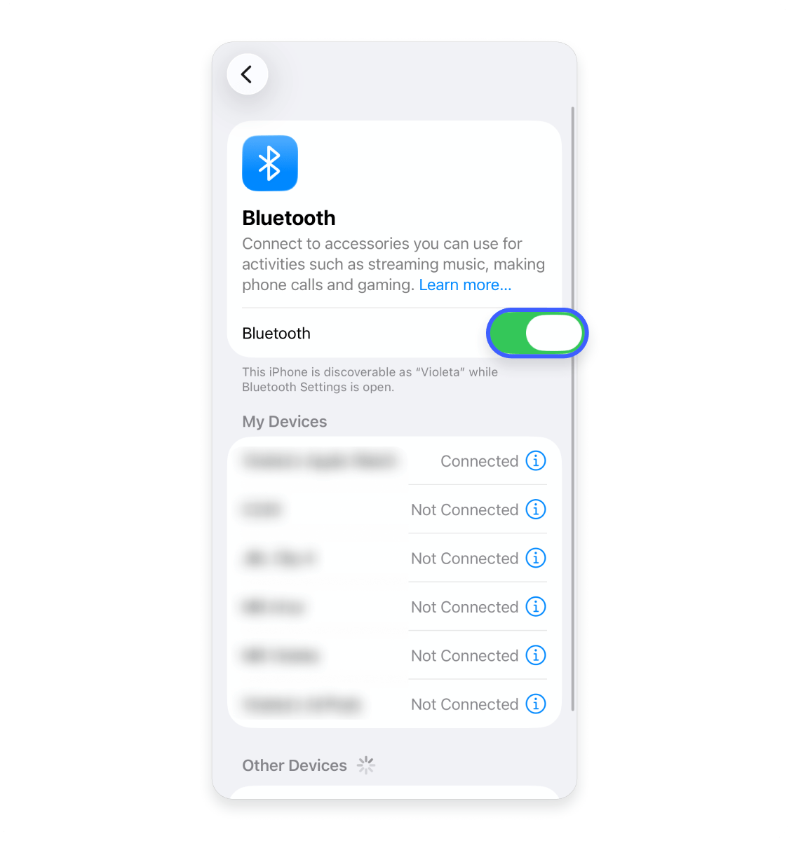 How to turn off Bluetooth on an iPhone: Step 2.