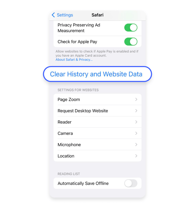 clear history and website data