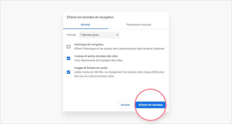 Comment supprimer les cookies via Chrome étape 3