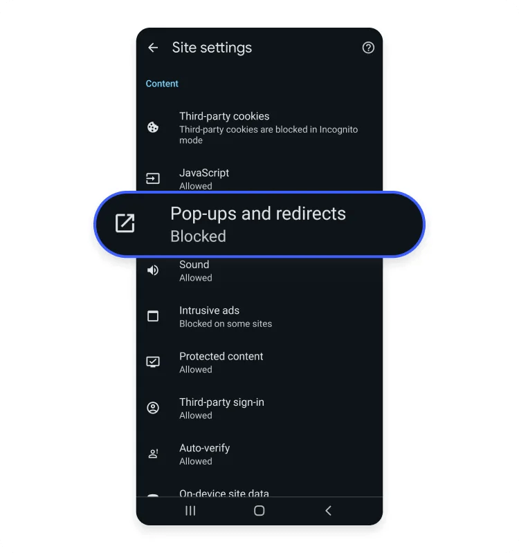How to stop pop-up ads on Chrome on an Android phone: Step 6