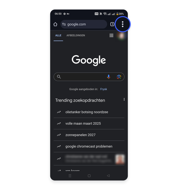 Chrome menu on Android
