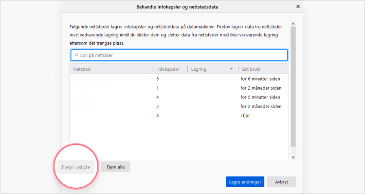 fjerne informasjonskapsler Firefox: trinn 4