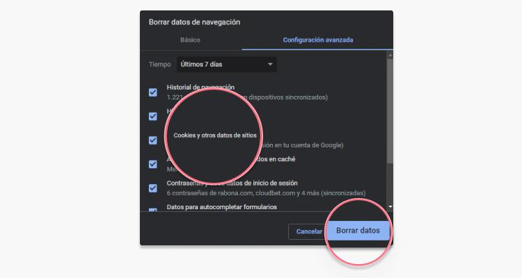 cómo eliminar las cookies en Chrome paso 4