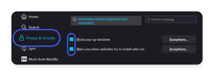 blocking popups in firefox