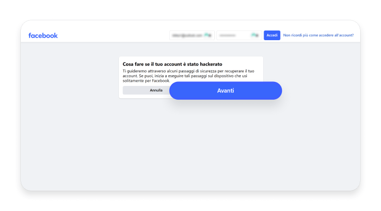 Pagina Facebook account hackerato