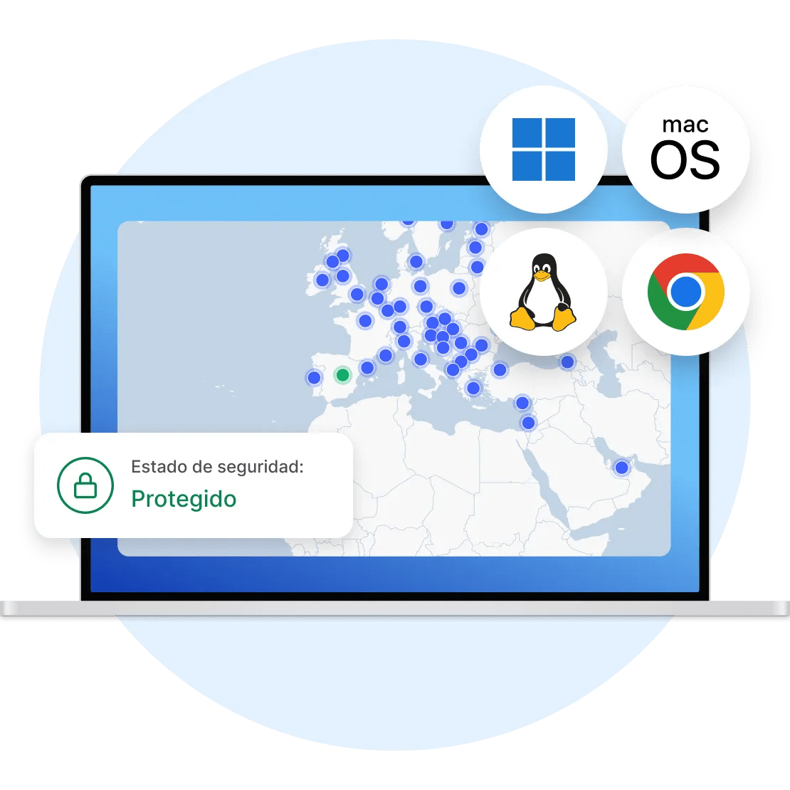 Un ordenador muestra que la VPN puede utilizarse en diferentes plataformas